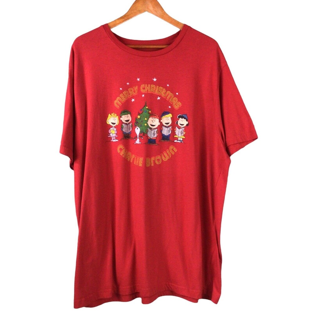 Unisex Peanuts 2XLT Red Merry Christmas Charlie Brown T Shirt Linus Lucy Snoopy